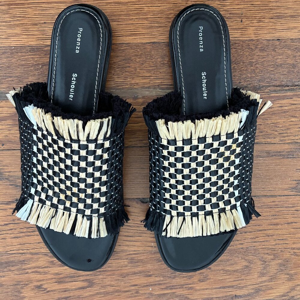 PROENZA SCHOULER Woven Leather And Bast Slides In Multicolor Size 38